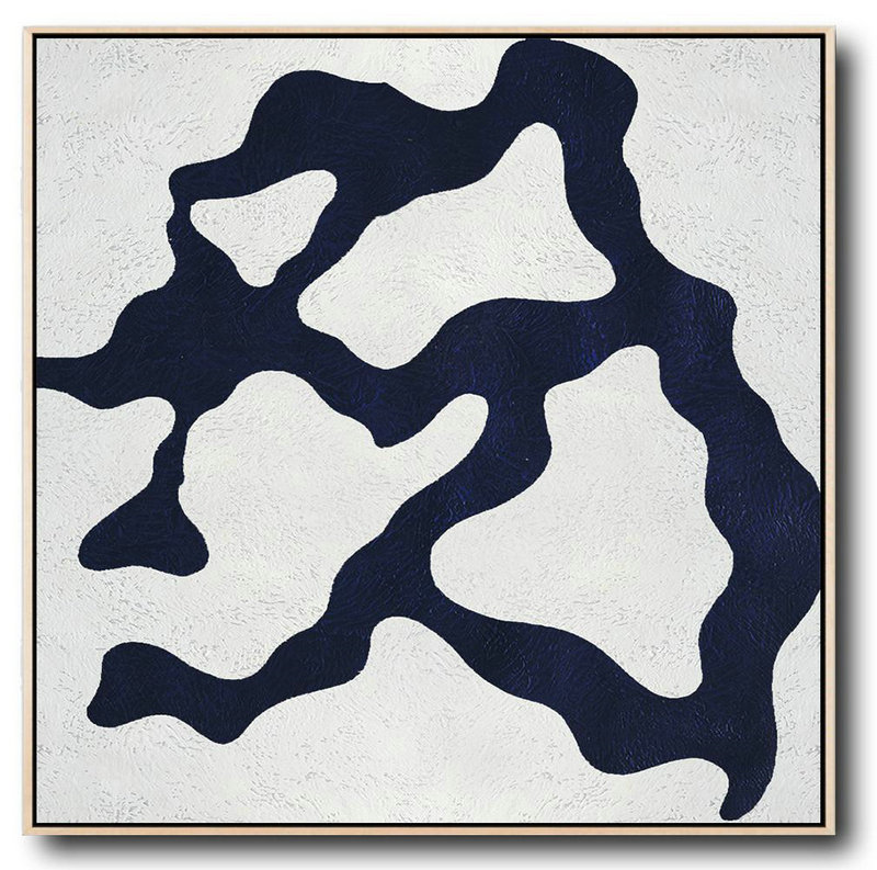 Buy Large Canvas Art Online - Hand Painted Navy Minimalist Painting On Canvas,Multicolor Abstract Painting #P2Z8